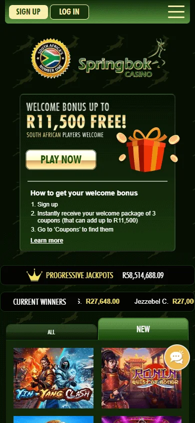Springbok Casino mobile casino home interface